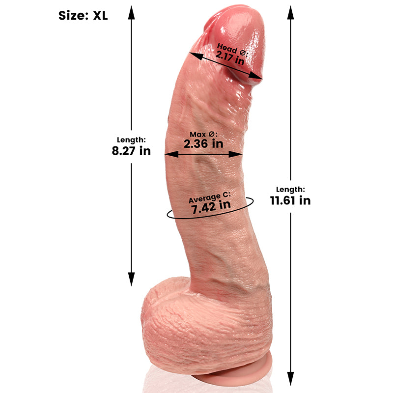 John: 11.6" x 2.4" Realistic Soft Flesh-Like Dildo, Curved for G-Spot Stimulation