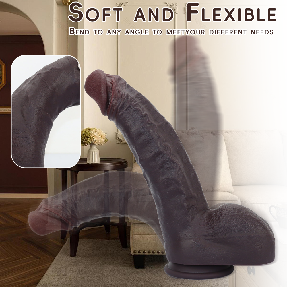Bastian: 12" x 2.8" - XXL Size Large Thick Black Realistic Dildo