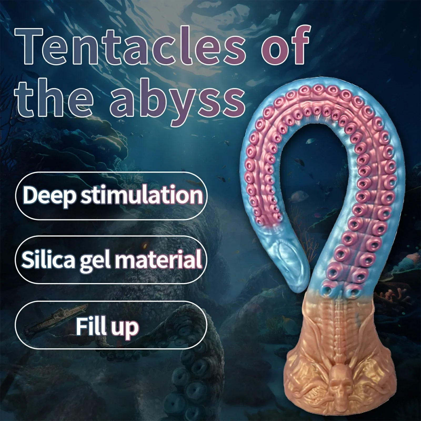 18.5 Inch Celestial Blue Tentacle Dildo Eldritch Curves Skull Crafted Suction Base