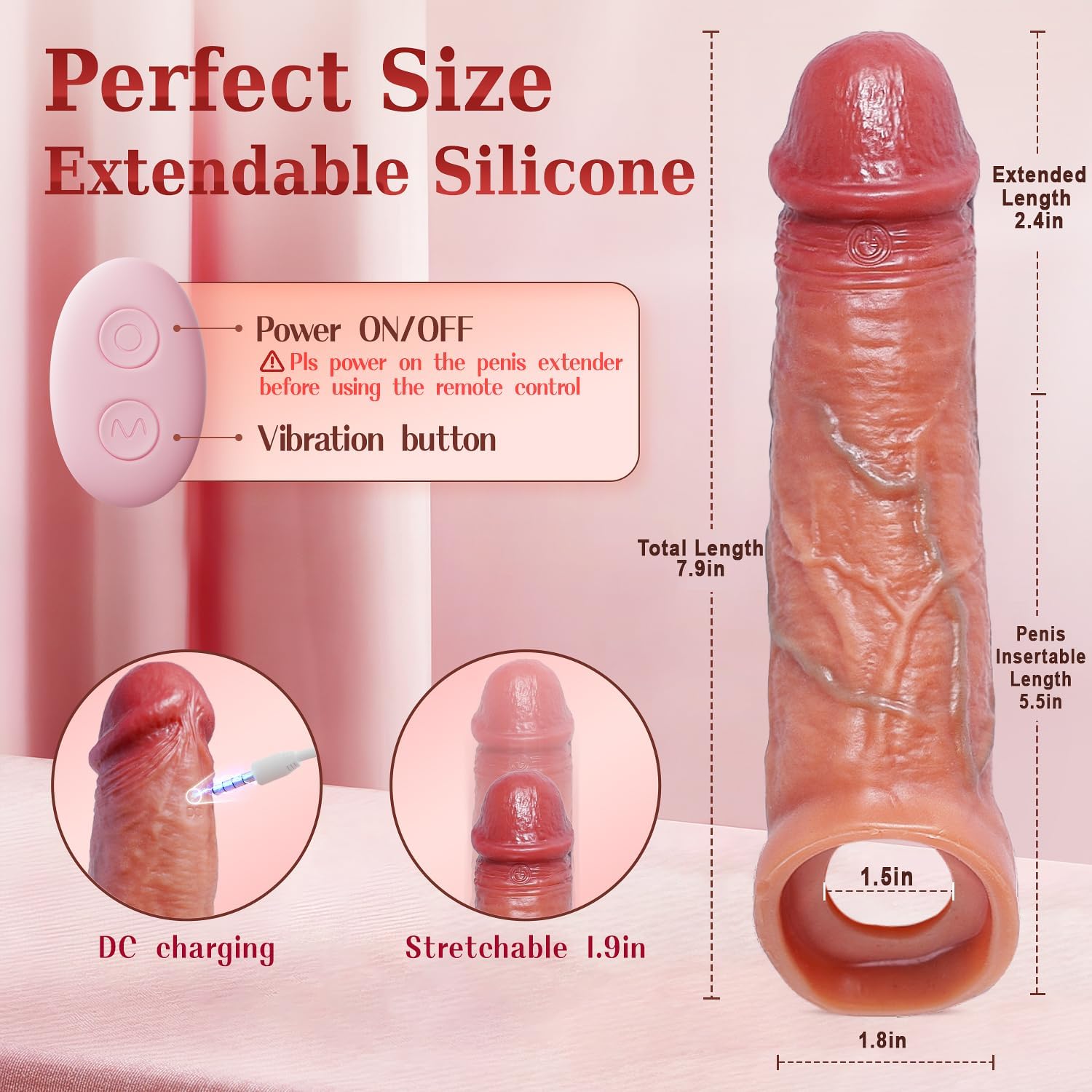 5IN1 Realistic Penis Sleeve Cock Sleeve Vibrator for Men Couples