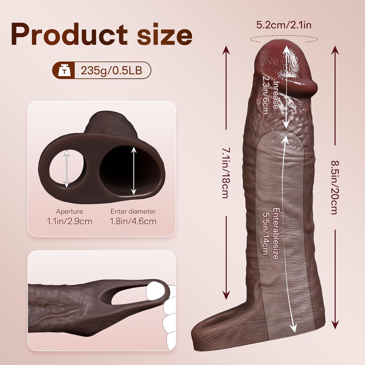 8.5" Black Vibrating Huge Cock Sleeve