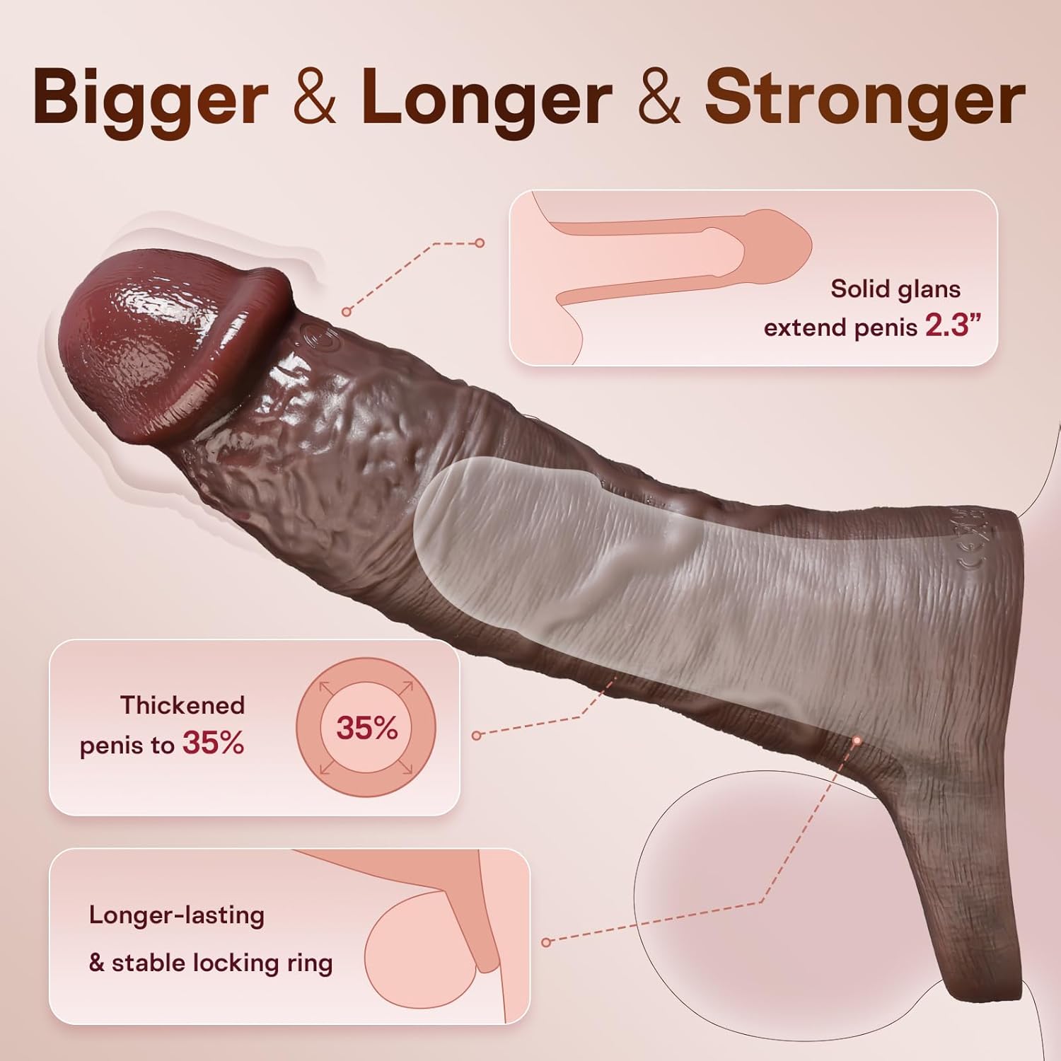 8.5" Black Vibrating Huge Cock Sleeve