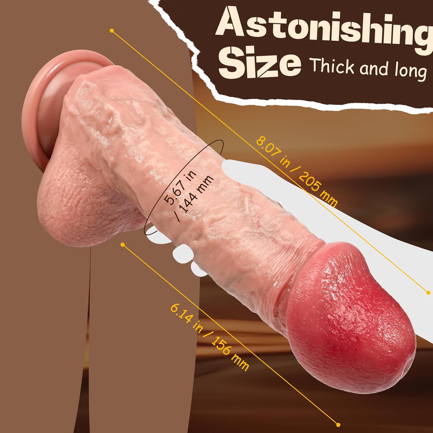 Lima: 8" x 1.8" Real Feel Dildos For Beginner with Sculpted Glans and Suction