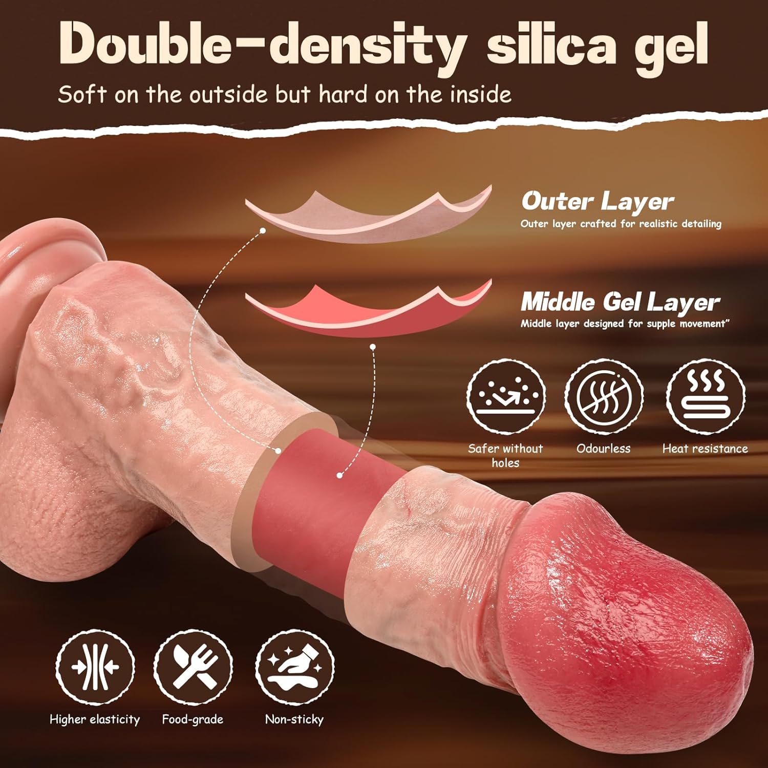 Lima: 8" x 1.8" Real Feel Dildos For Beginner with Sculpted Glans and Suction