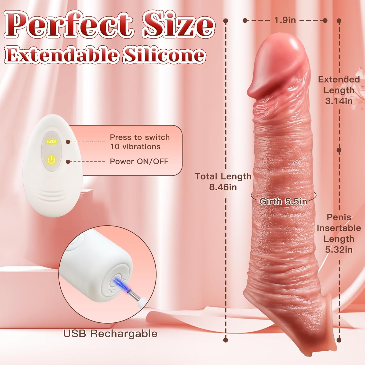 Remote Control Realistic Cock Sleeve Vibrator