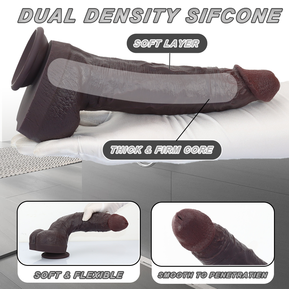 Dietrich: 11.4" x 2.3" Soft Big Black Dildo Dual-Density