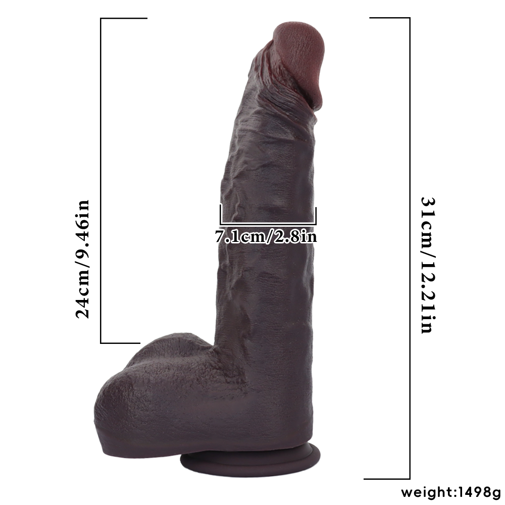 Bastian: 12" x 2.8" - XXL Size Large Thick Black Realistic Dildo