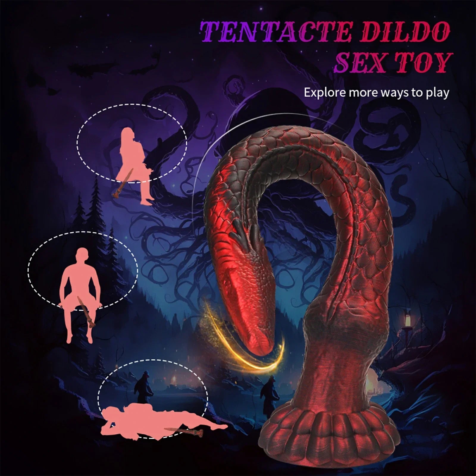16.4 Inch Soft Silicone Tentacle Dildo Monster Claw Base Fantasy Scales