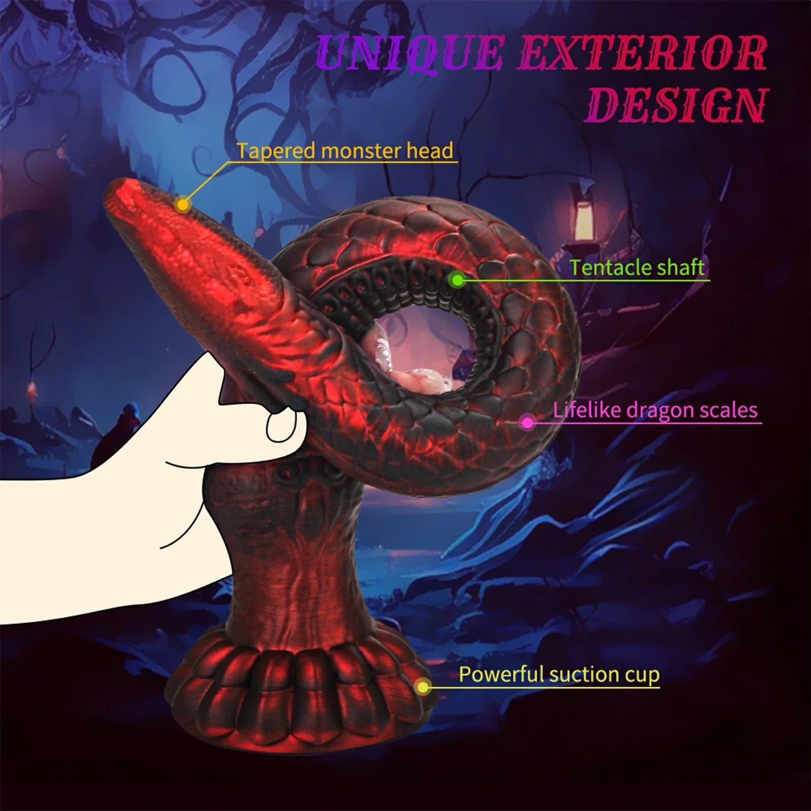 16.4 Inch Soft Silicone Tentacle Dildo Monster Claw Base Fantasy Scales