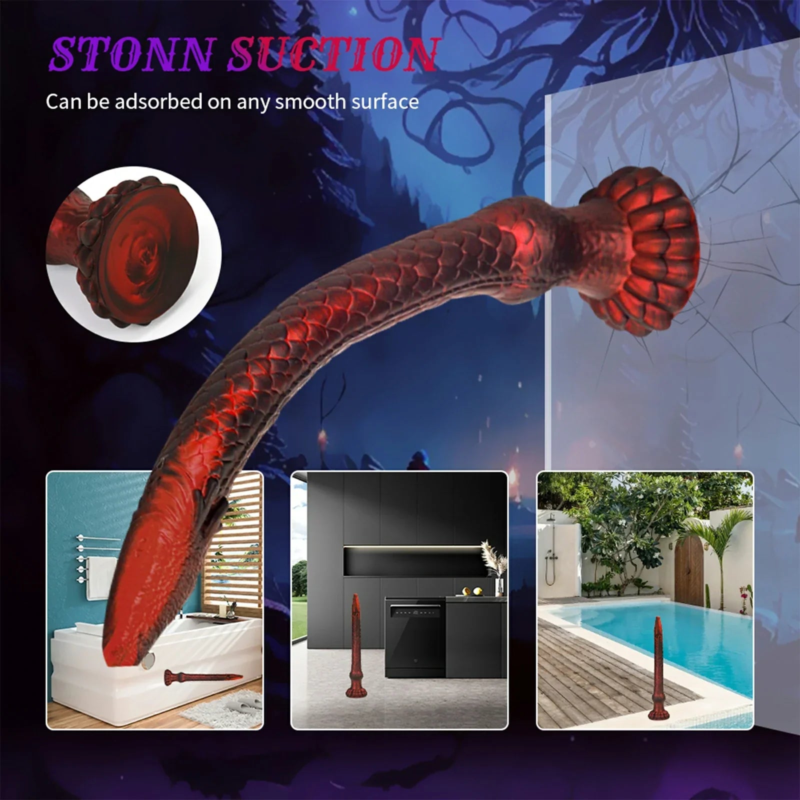 16.4 Inch Soft Silicone Tentacle Dildo Monster Claw Base Fantasy Scales