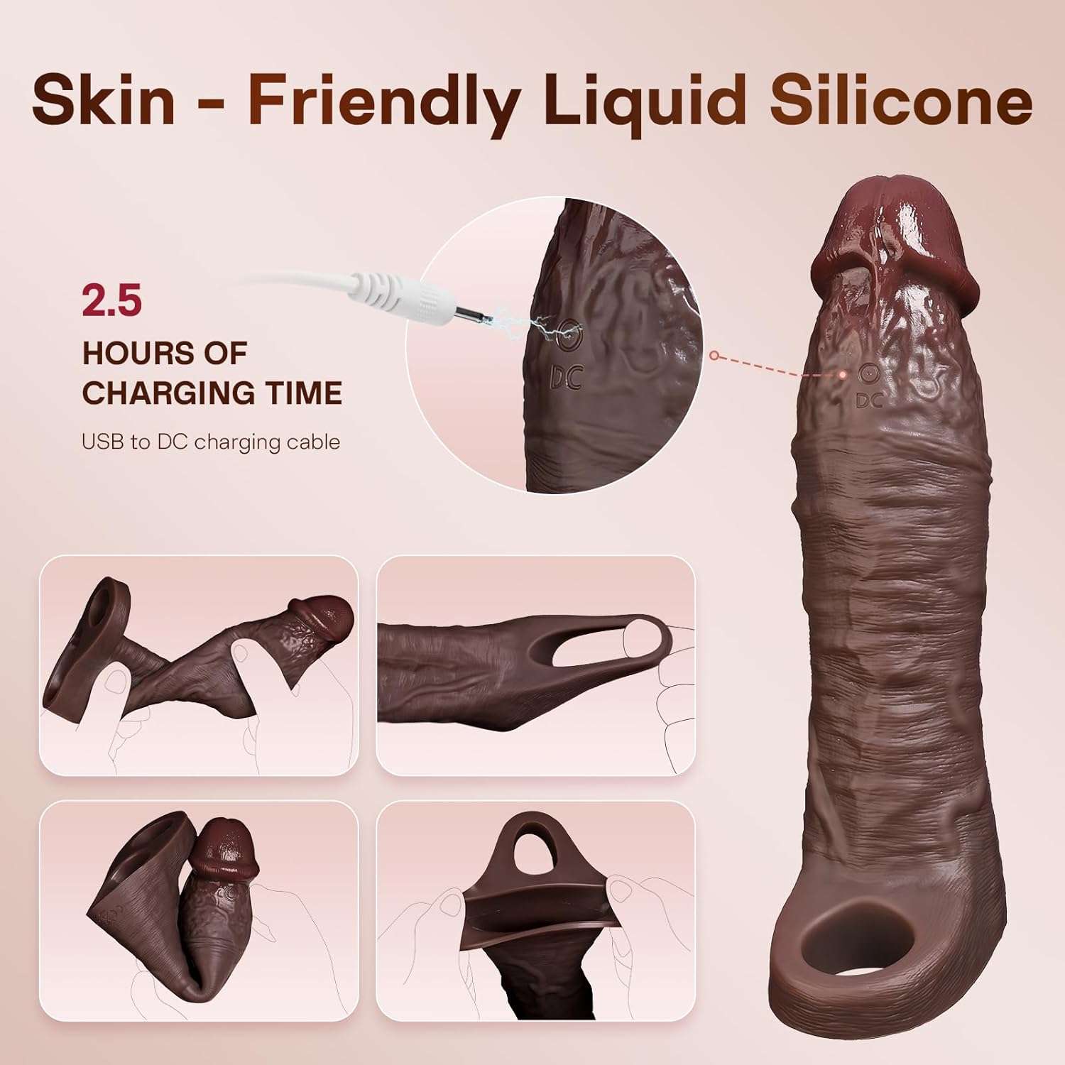 8.5" Black Vibrating Huge Cock Sleeve