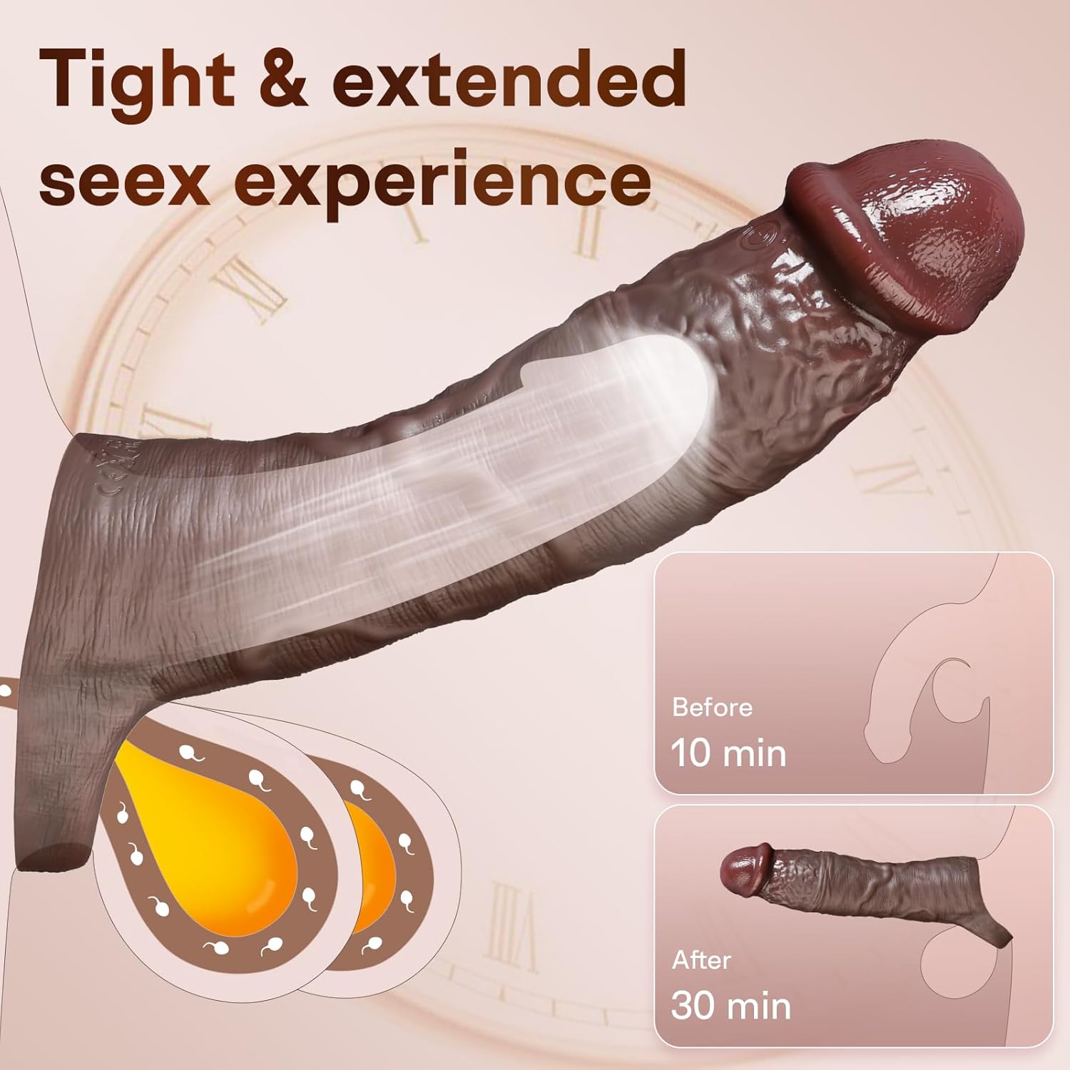 8.5" Black Vibrating Huge Cock Sleeve