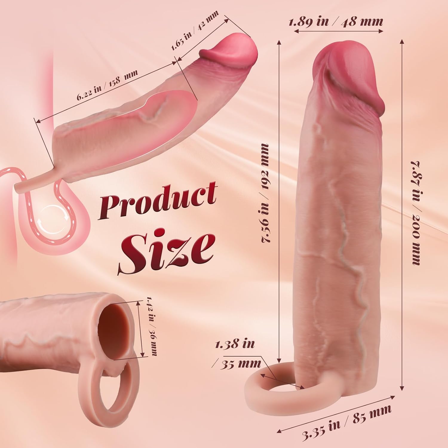 8” x 1.9” Sliding Skin Realistic Big Cock Sleeve