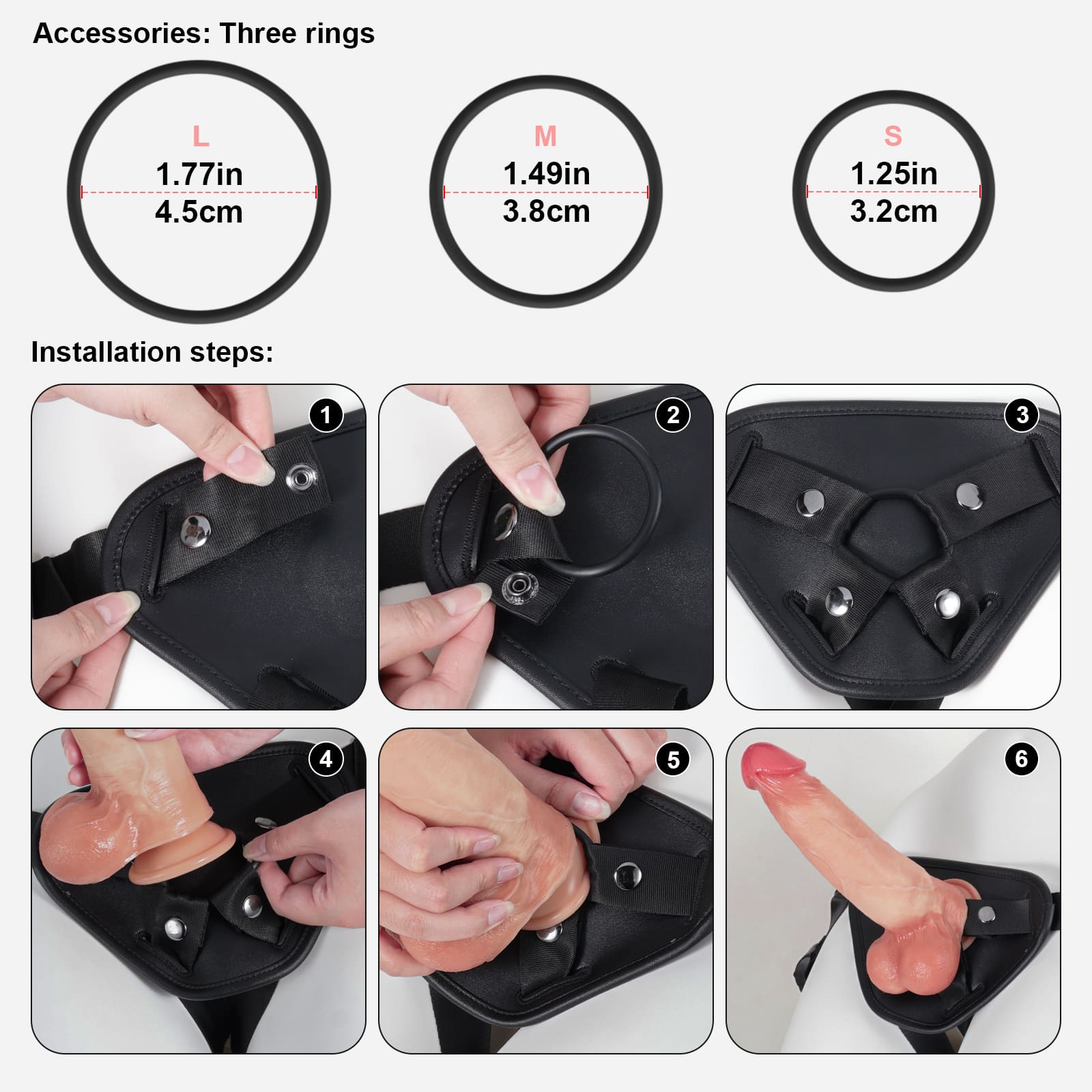 Black Strap Available In 3 Sizes Of Rings