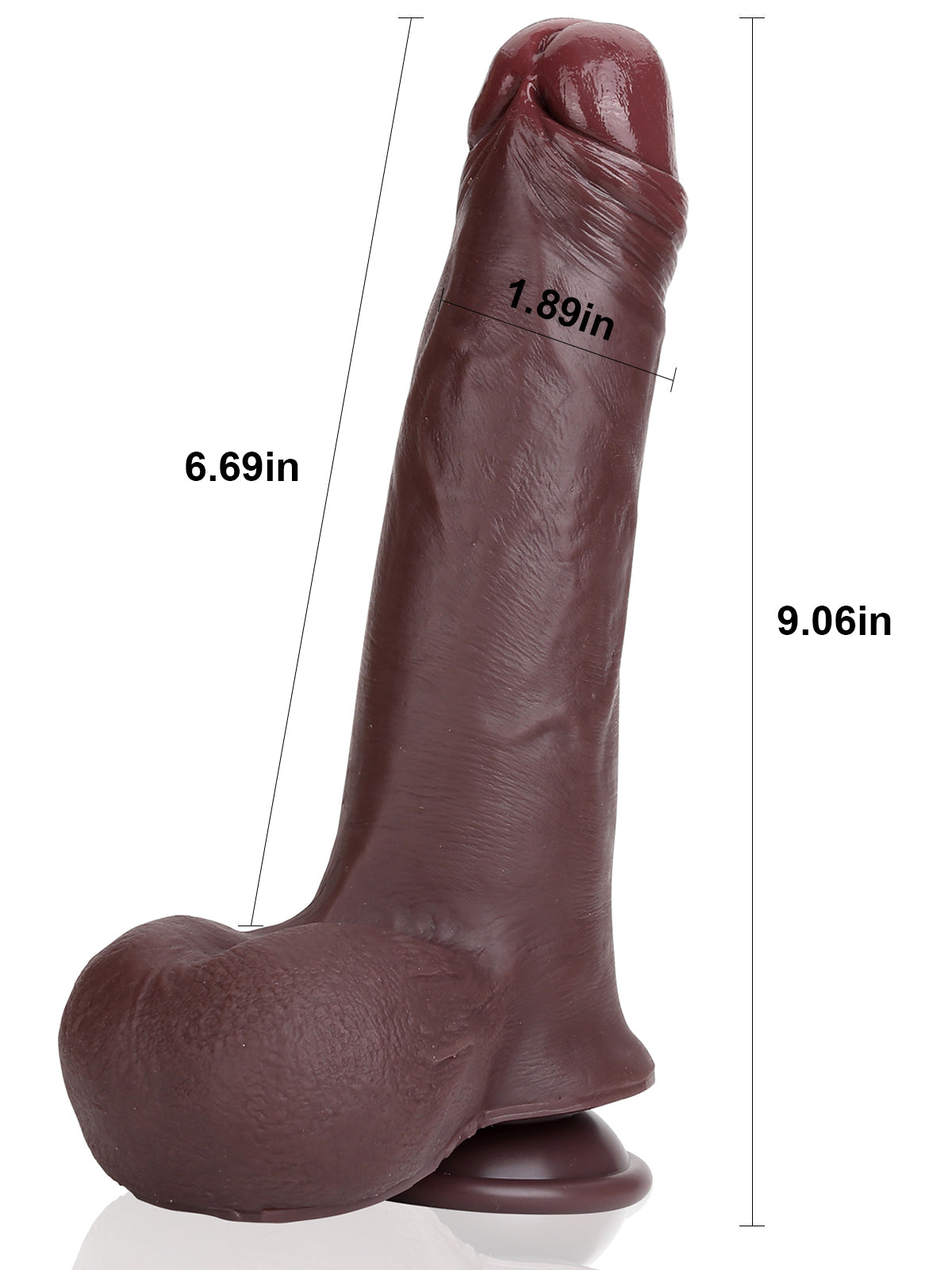 Charles: 9.3" x 2.2" SlideSkin Realistic Black Dildo with Fleshy Glans and Swinging Balls