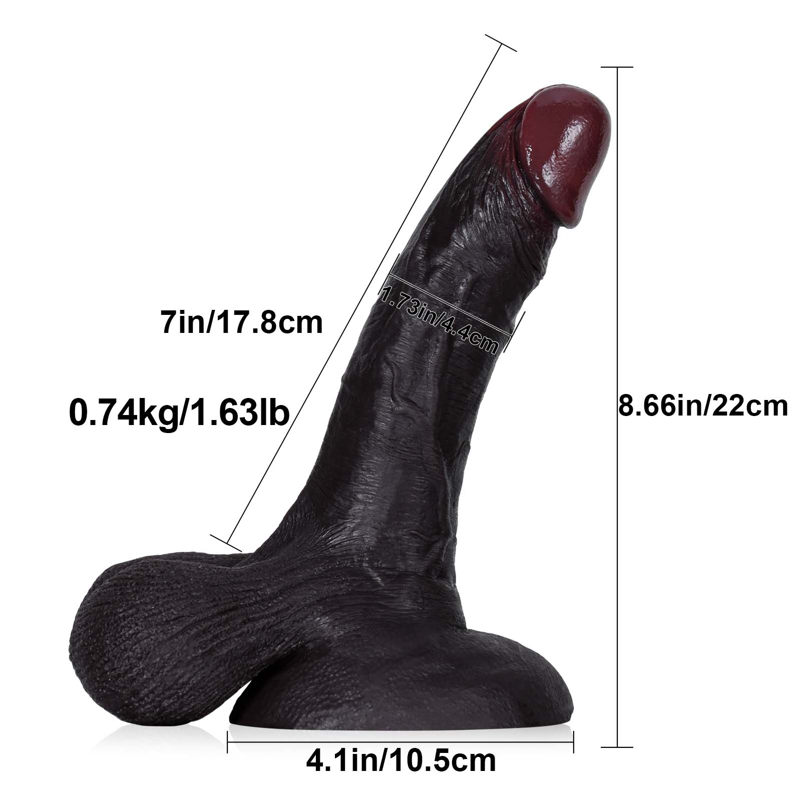 Falko : 7.6" x 1.7" Black Realistic Dildo With Moving Balls