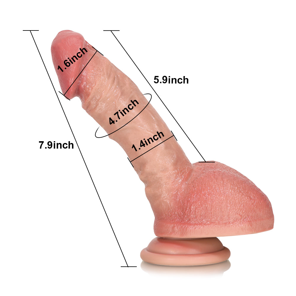Gunn: 7.9″ x 1.4″ Large Glans Realistic Dildo with Full Testicles