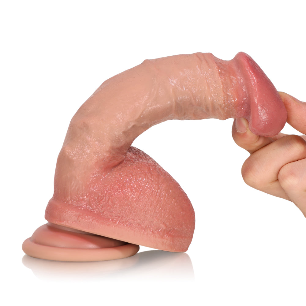 Gunn: 7.9″ x 1.4″ Large Glans Realistic Dildo with Full Testicles