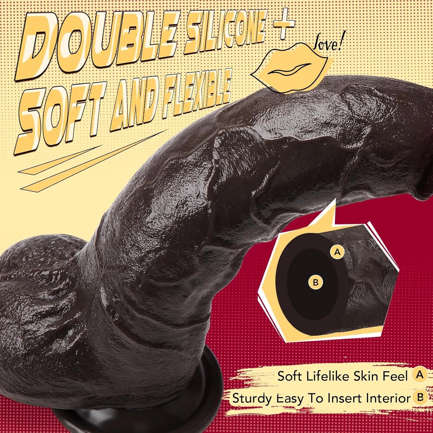 Aaron：10.7" x 1.9" Black Sliding-Skin Soft Dildo