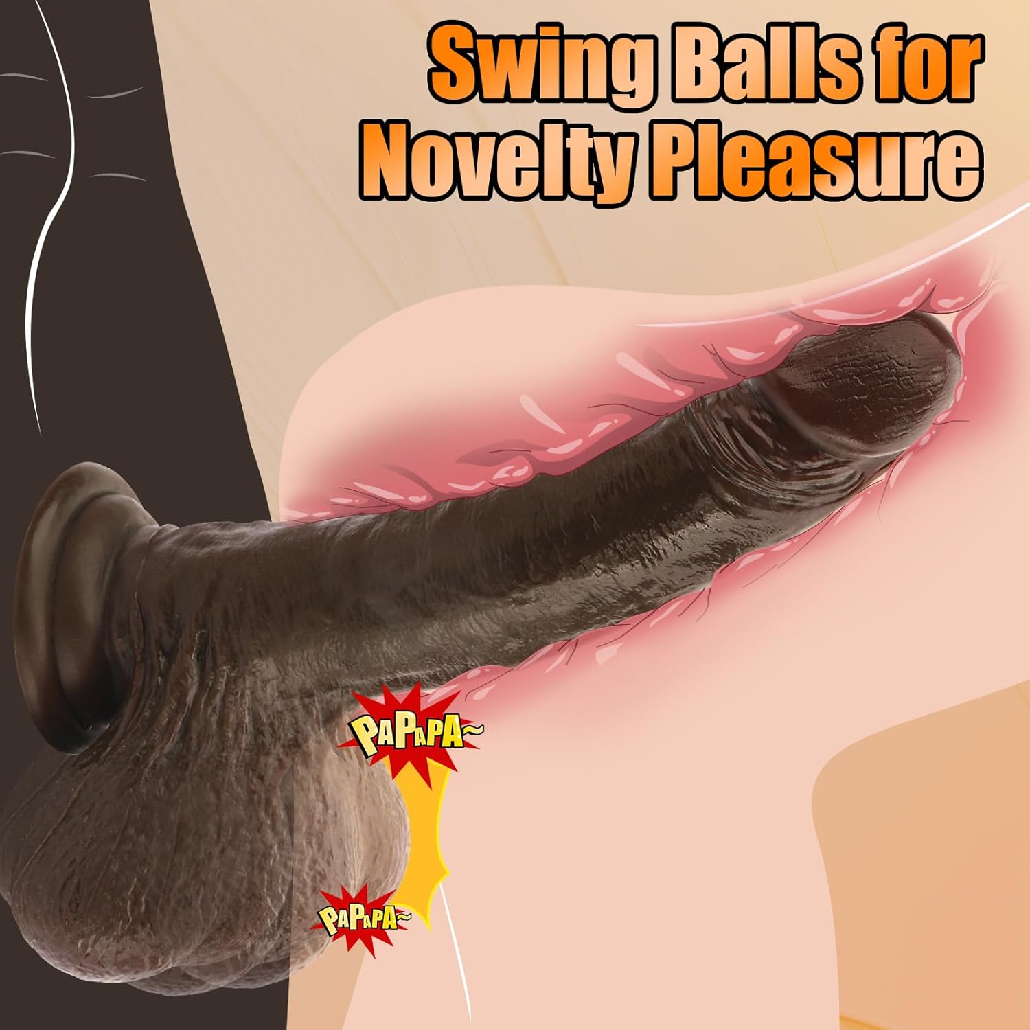 Kevin ：9.5" x 1.6" Large Sliding Skin BBC Dildo with Large Swing Ball