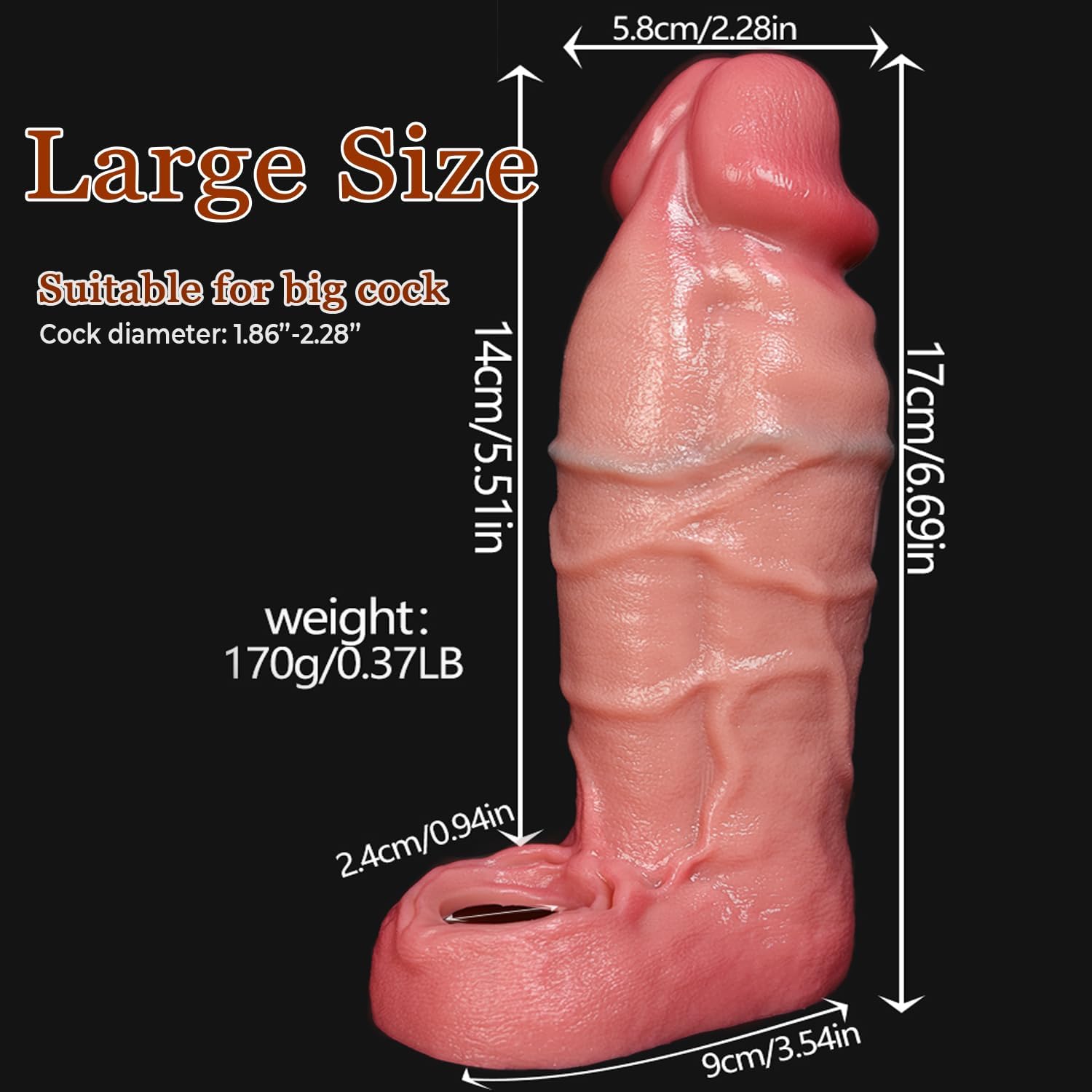 Large Realistic Silicone Penis Sleeve for Men