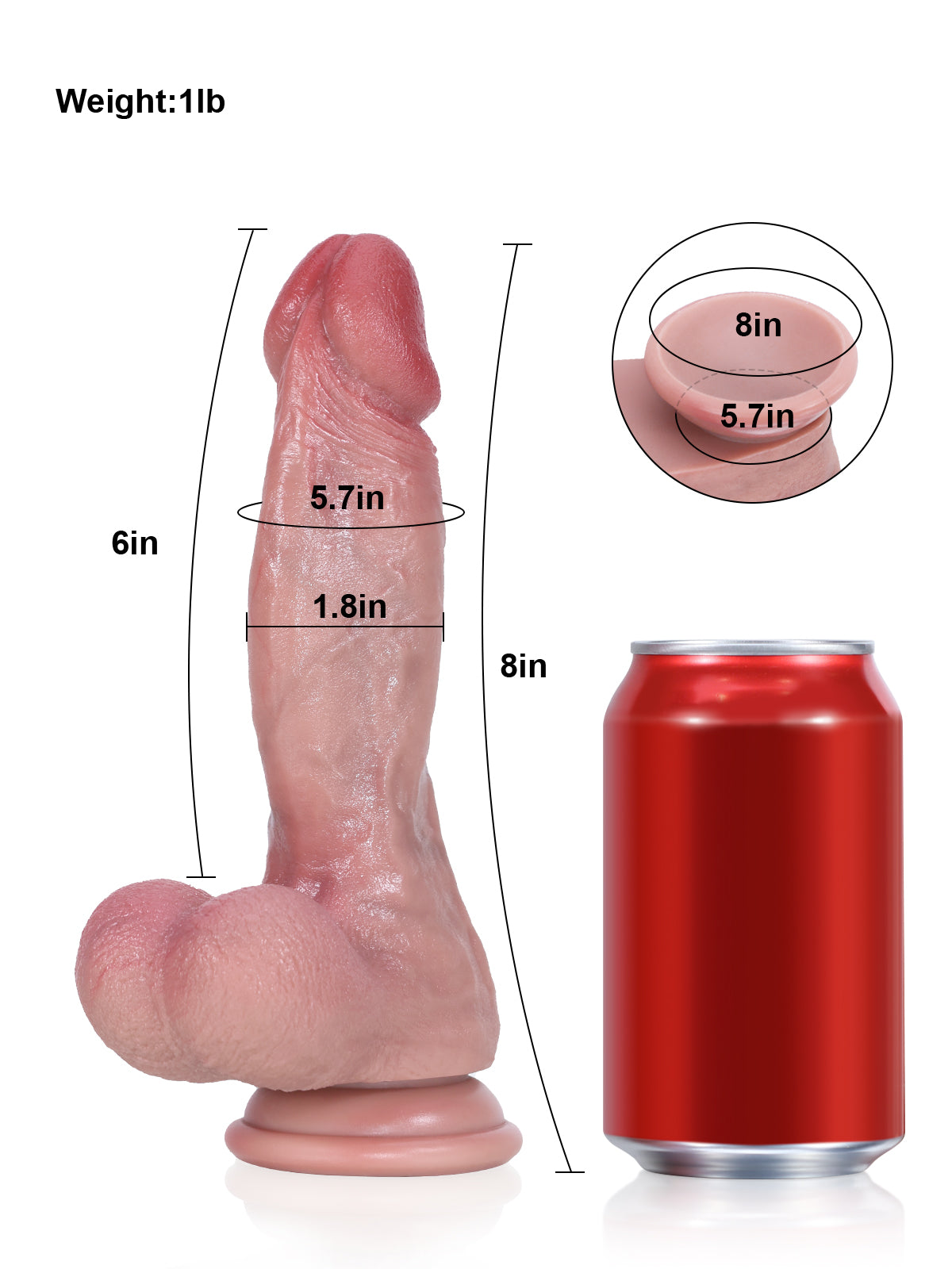 Luisa: 8" x 1.8" Flexible Shaft and Veins Realistic Silicone Dildo