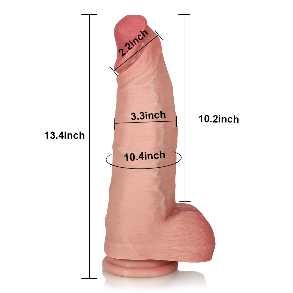 Ptor: 13.4" x 3.3" Huge Thick Sliding Skin Dildo With Moving Balls & Suction Cup