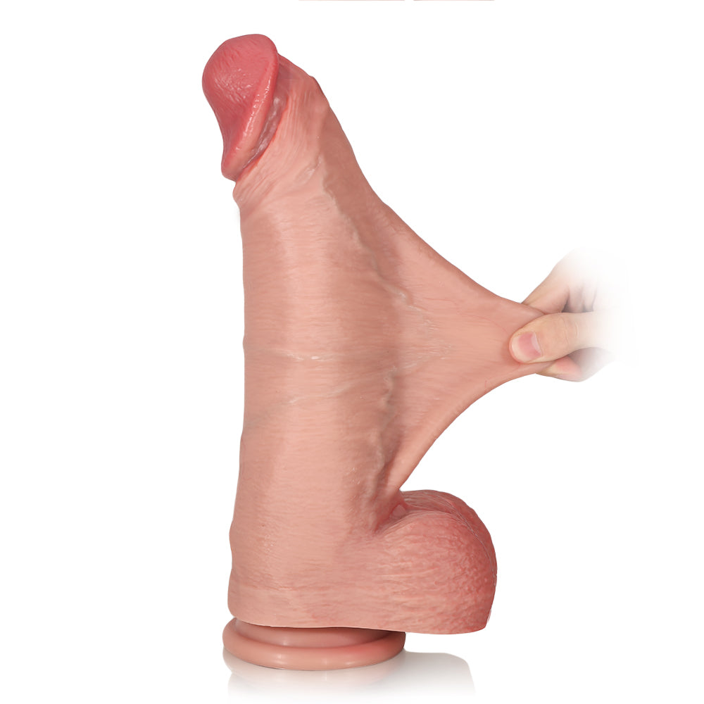 Ptor: 13.4" x 3.3" Huge Thick Sliding Skin Dildo With Moving Balls & Suction Cup