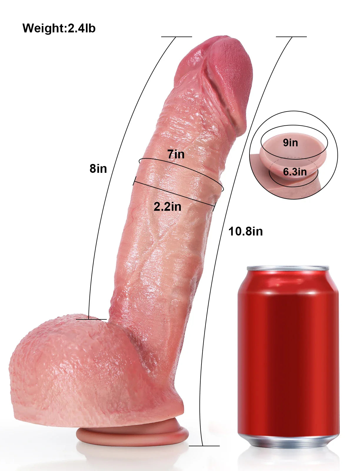 Rockwell: 10.8" x 2.2" Extra Huge Thick Dildo with Wrinkled Realistic Skin