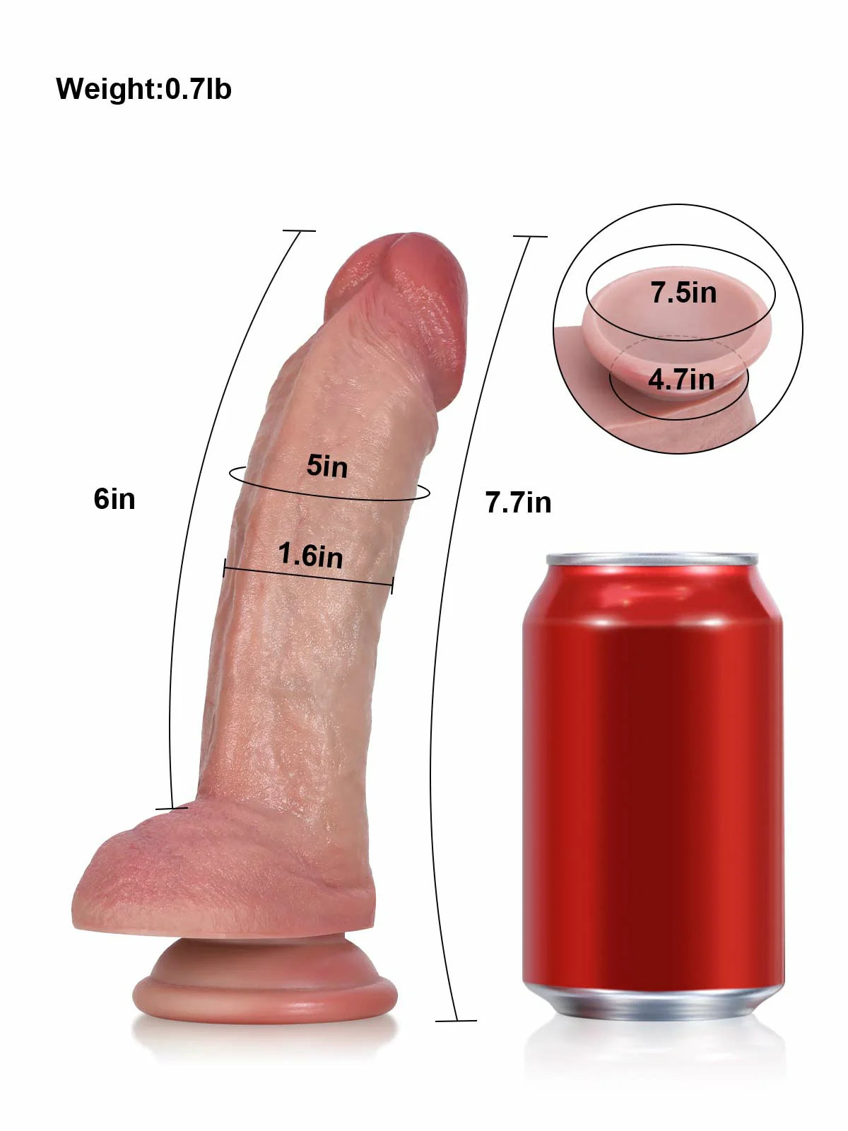 Sebastian: 7.7" x 1.6" Curved Ridged Textured Life Like Dildo