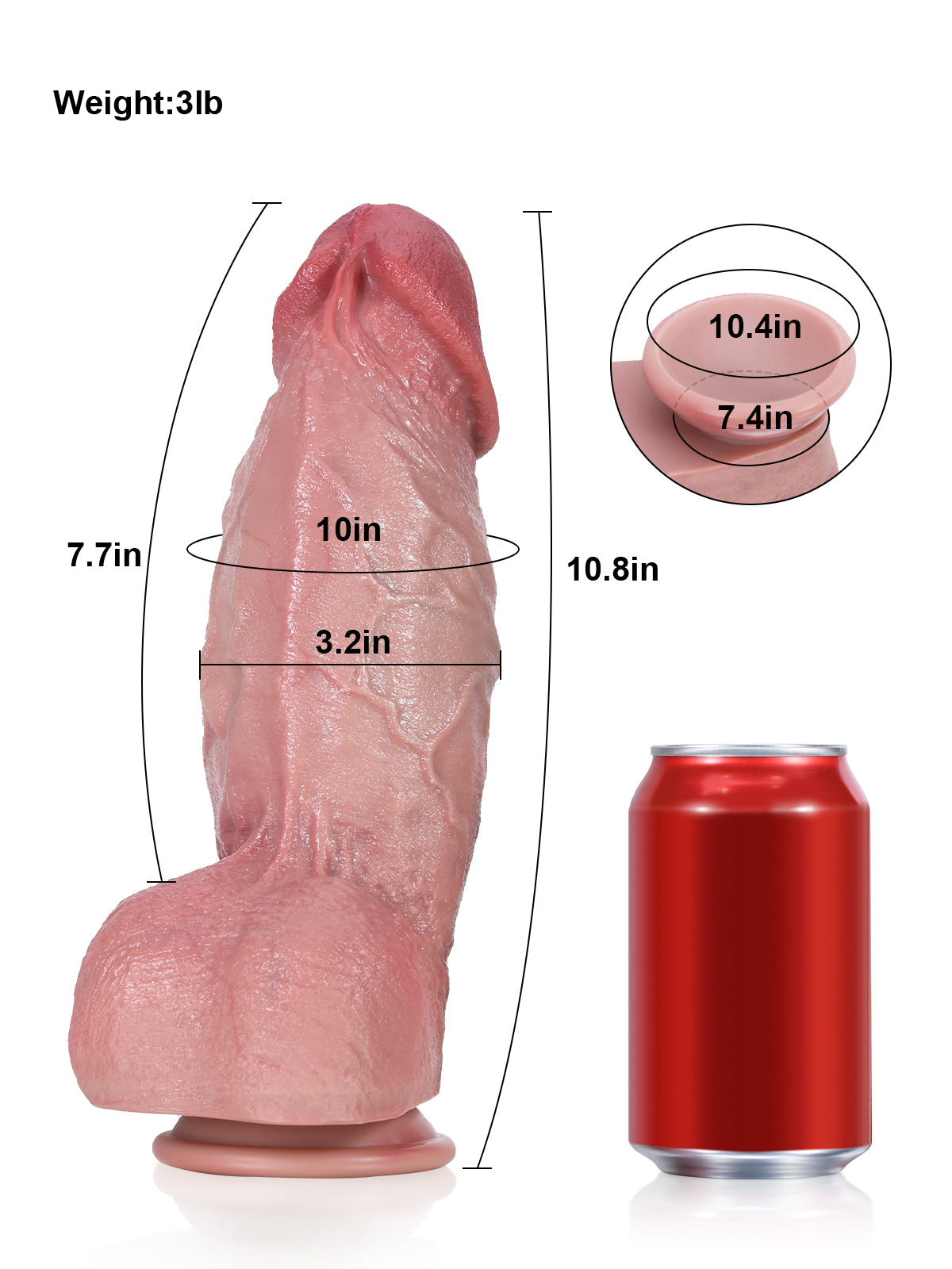 Sebastian: 12.6" x 3.7" XXL Thick Realistic Silicone Dildo With Textured Veins