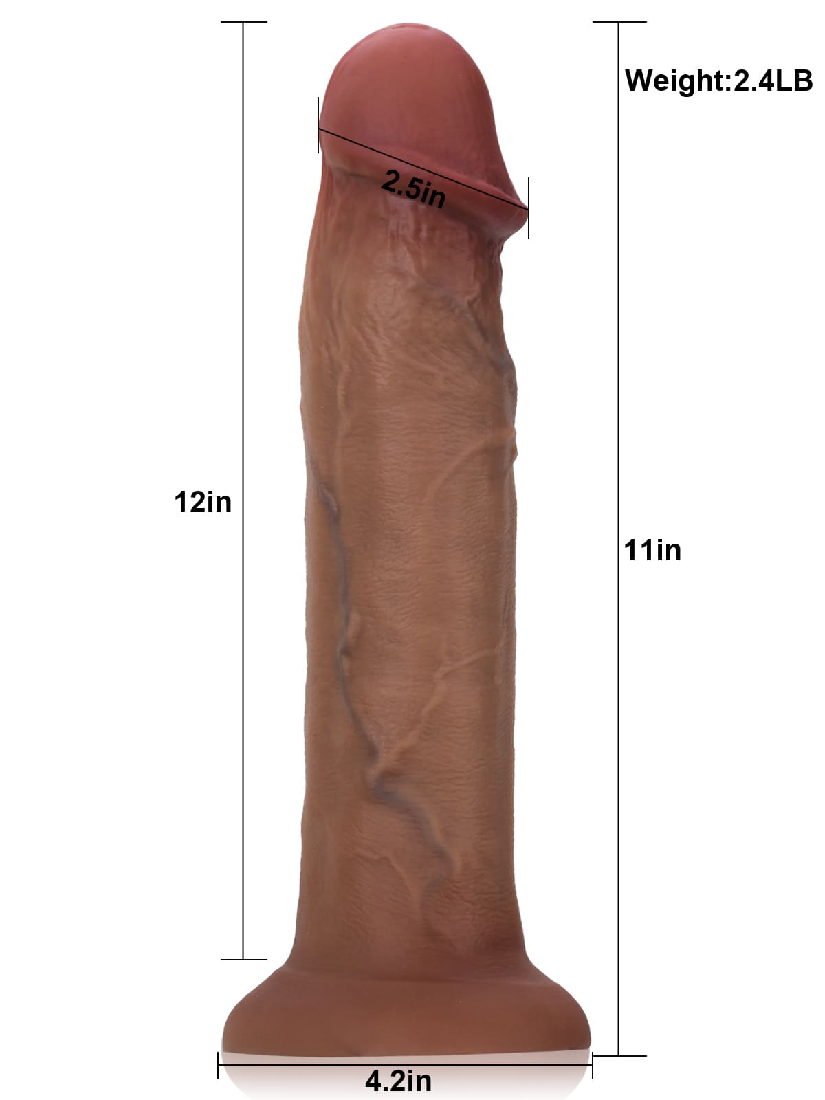 11" X 2.5" L Size Soft Brown Realistic Huge Thick Suction Cup Dildo