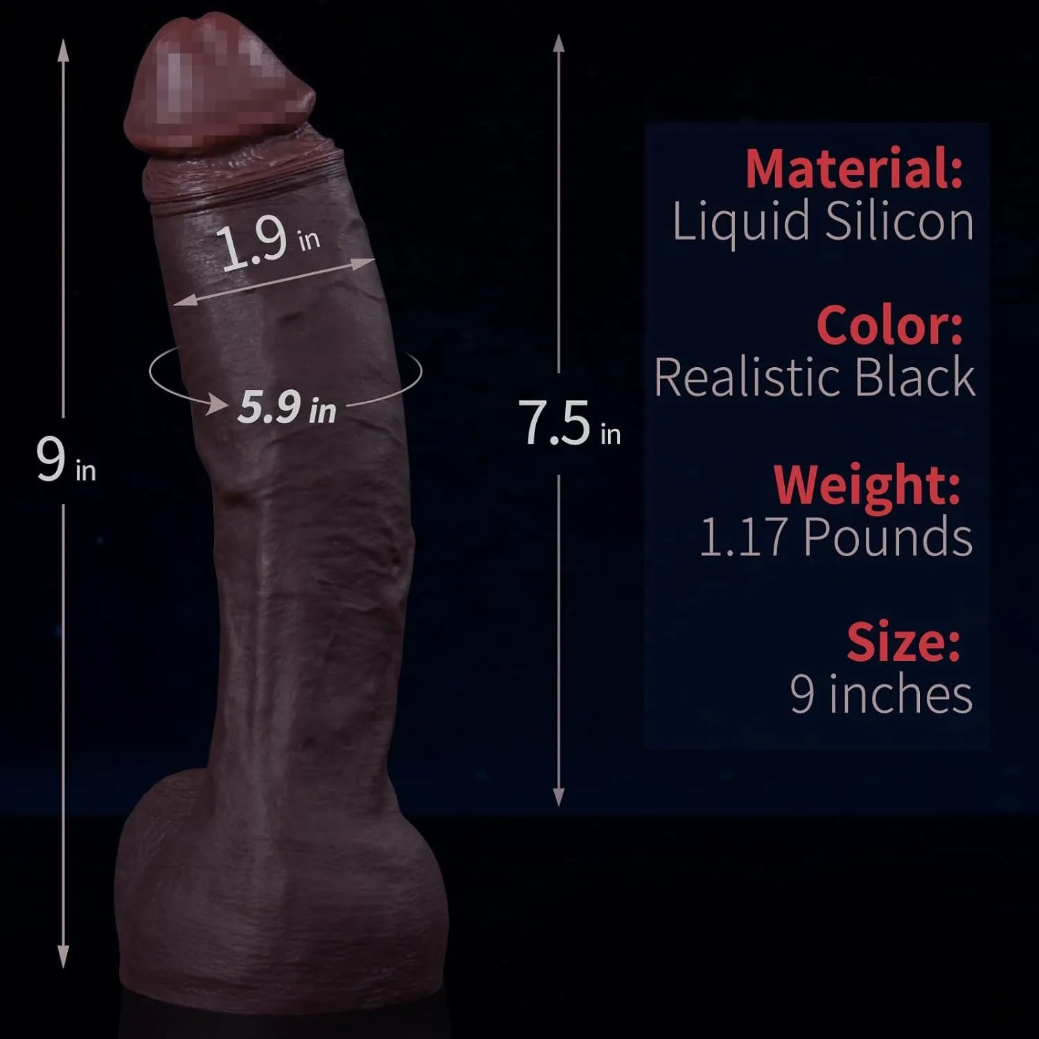 Tony ：9" x 1.9" Realistic Black Big Dildo Feels Like Skin