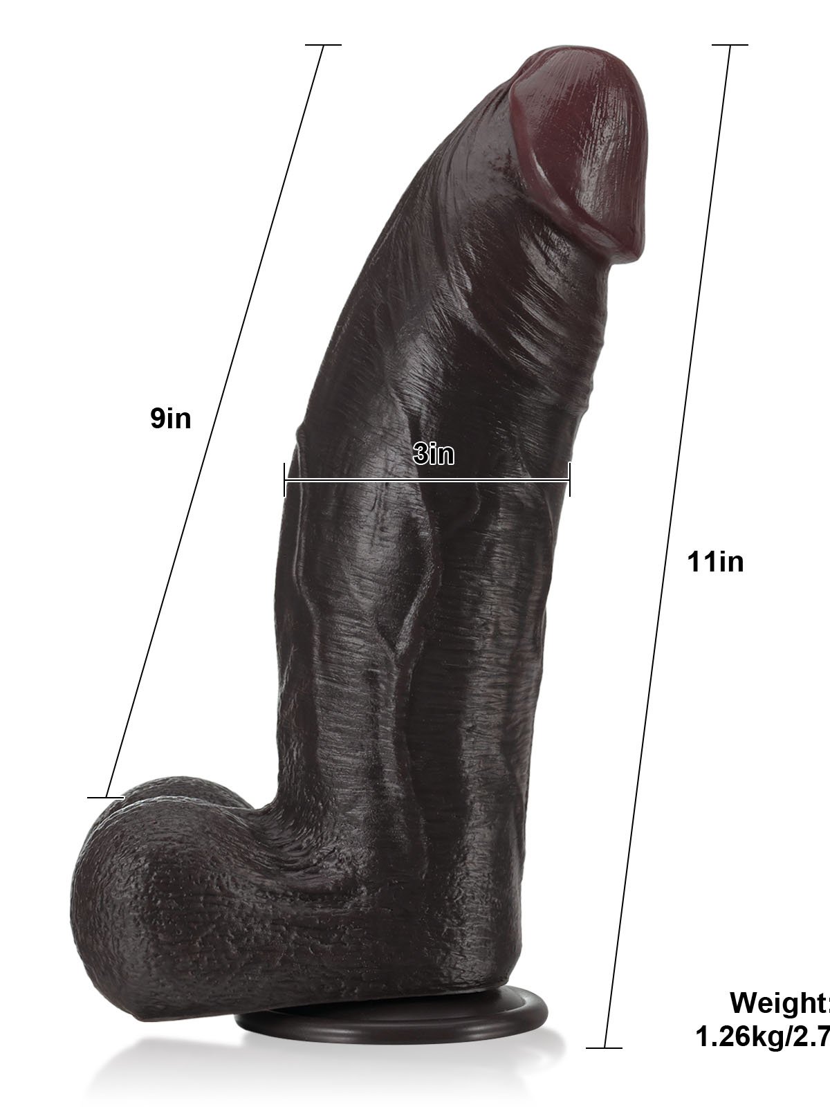 11" x 3"  BBC Black Extra Huge Thick Dual Density Dildo